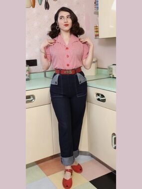 Freddies of Pinewood 50’s Style Pin-Up High-Rise Utility Jeans 32 Reg